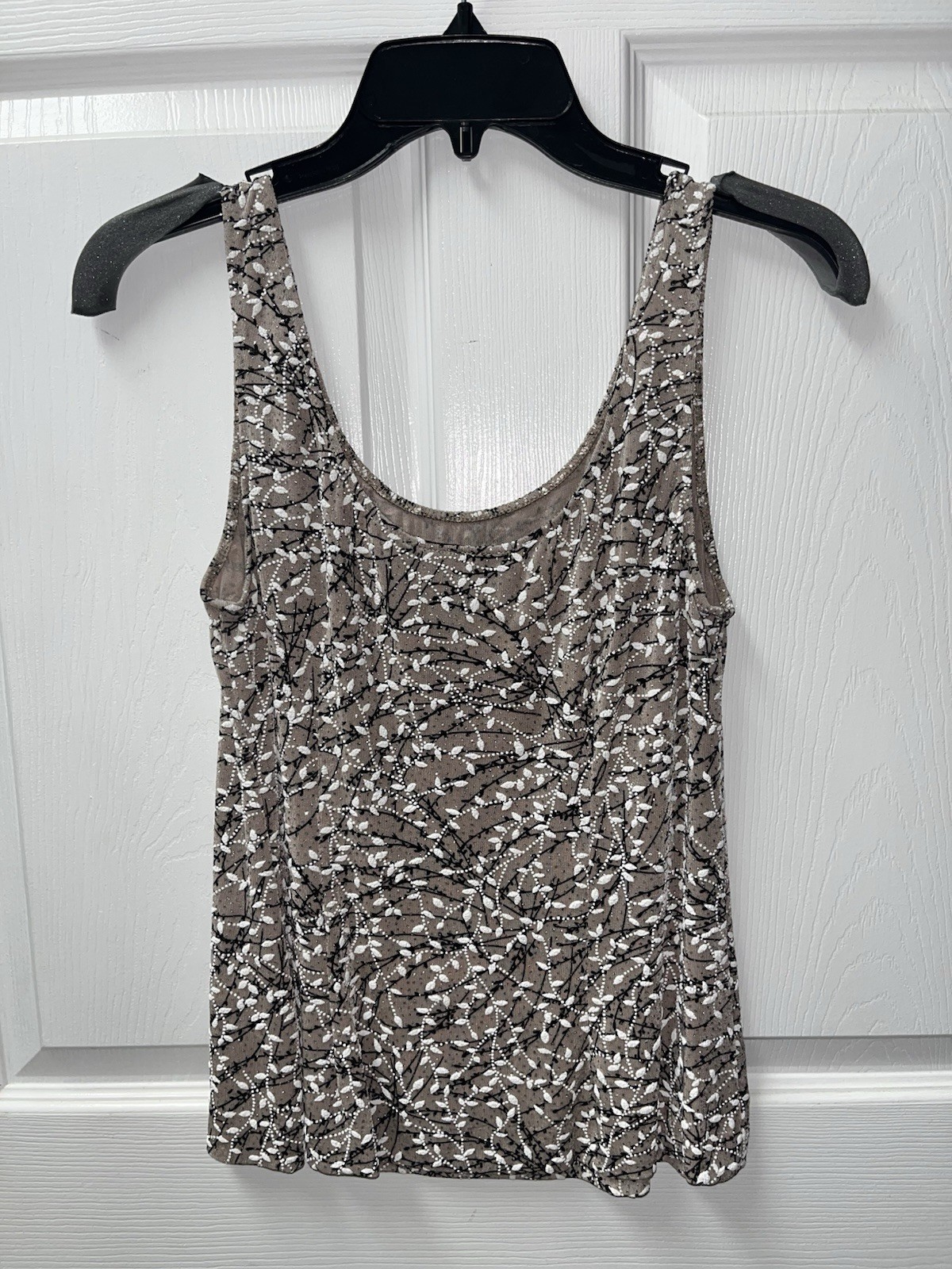 Alex Evenings 2-Piece Glitter Knit Mandarin Neck Jacket & Tank Set M Beige