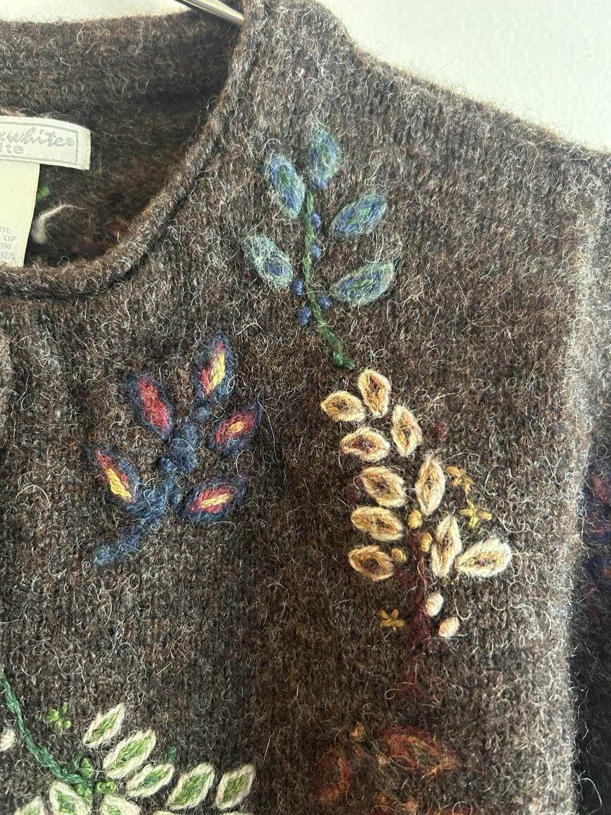 90’s Deane & White Brown 100% Wool Fall Leaves Embroidered Sweater SZ Petite M