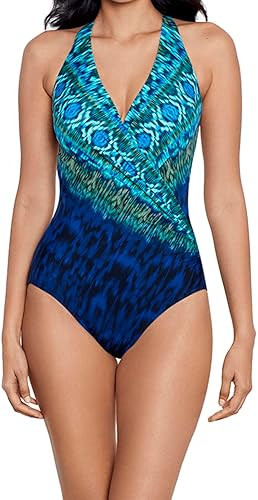 NWT MIRACLESUIT Sz 8 Wrapsody Blue Green One-Piece Slimming Swimsuit $198