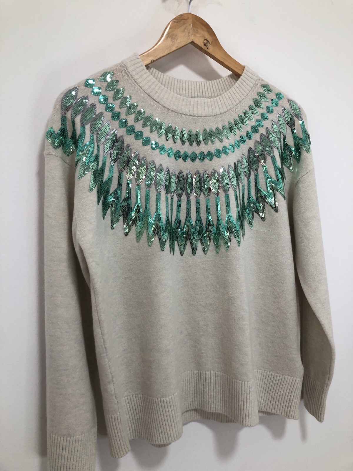 Marks & Spencer Fair Isle Jumper Size Medium Cream Sequin Yoke Soft Cozy Women’s