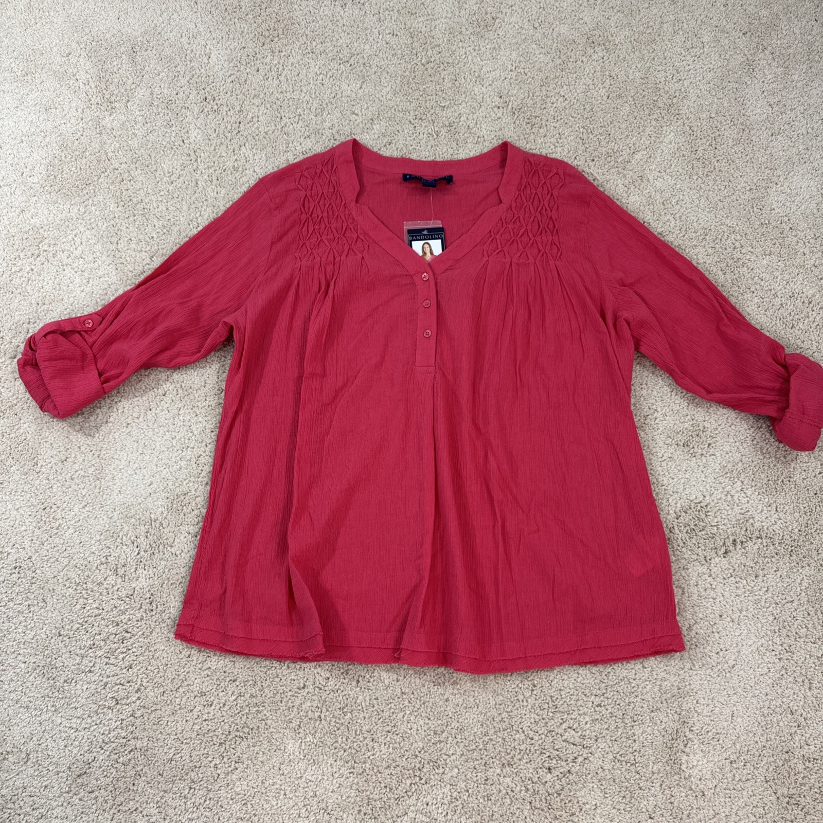 Bandolino Blouse Shirt Top Womans L Paradise Pink Roll Tab Sleeve Career Casual