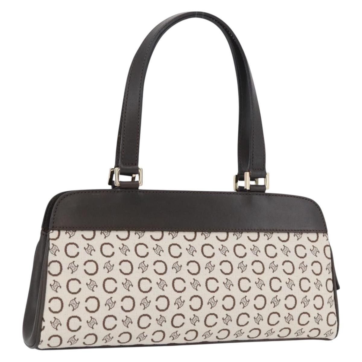 CELINE C Macadam Canvas Hand Bag White Gold Auth ep13890A