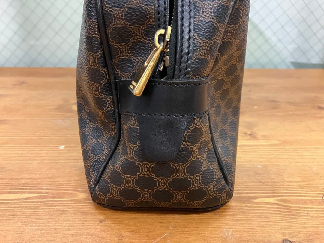 CELINE Mini Boston Bag Macadam PVC Leather Brown Authentic From Japan used