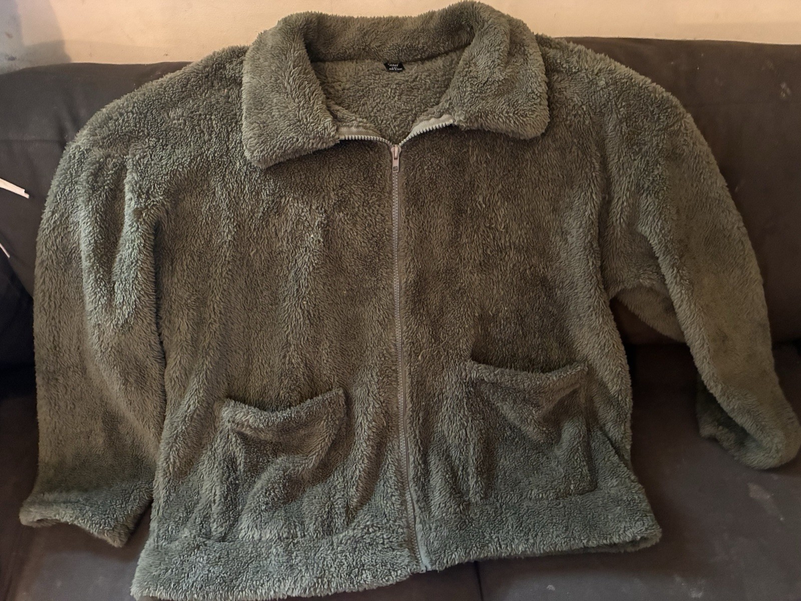 SHEIN Curve Olive Green Plush Soft Sherpa Zip Up Jacket Size 1XL