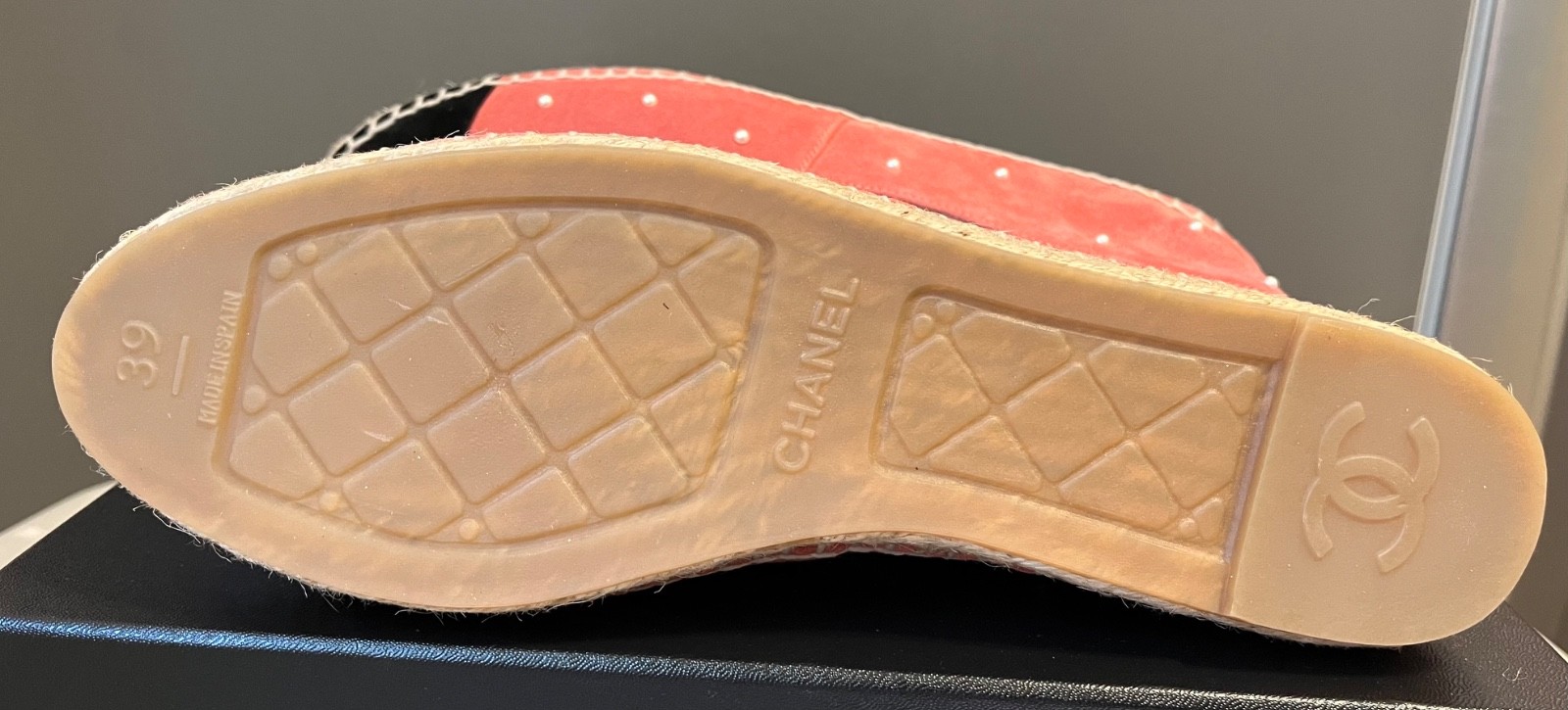 Chanel Espadrilles Pink and Black Suede with Pearl CC- Authentic New in Box