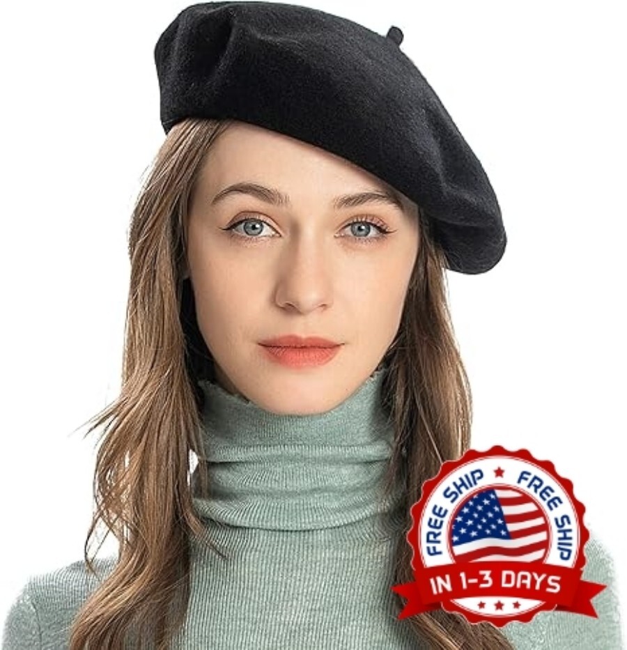 Gorro Vasco De Artista De Boina Francesa Para Mujeres Y Niñas, Color Negro NUEVO