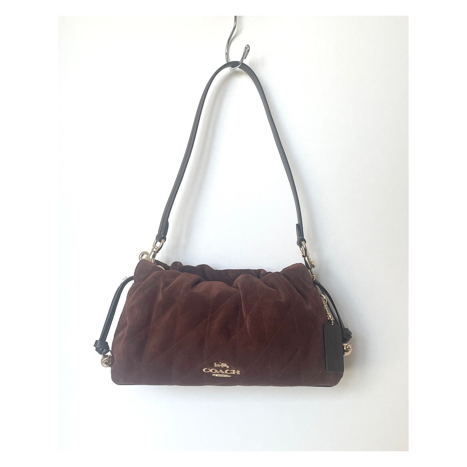 Coach Faye Shoulder Bag CCZ55 Quilted Suede Leather Brown Maple Crossbody