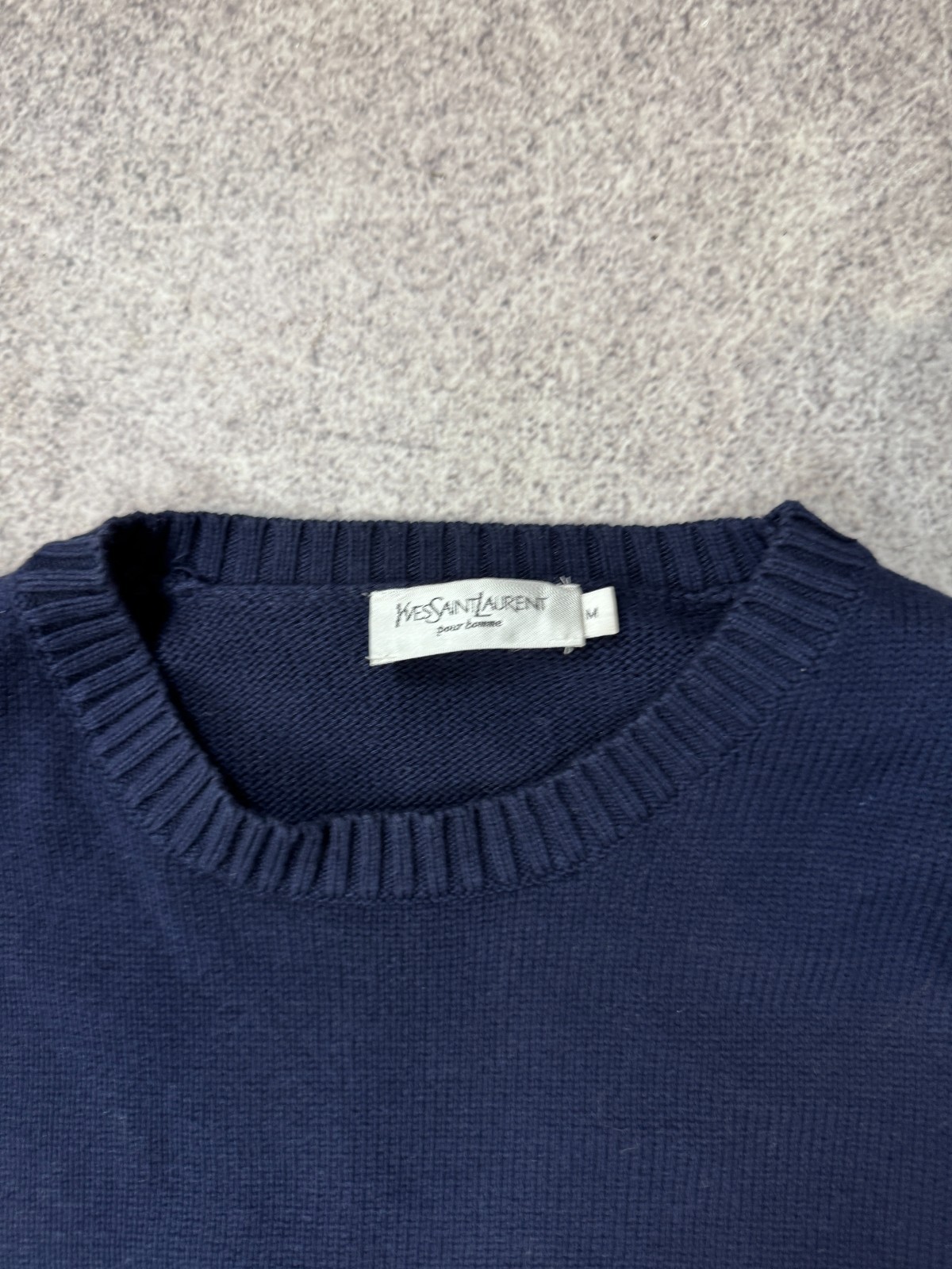VINTAGE 90s YVES SAINT LAURENT YSL HANDLE KNIT SWEATER MENS OVERSIZED NAVY Sz M
