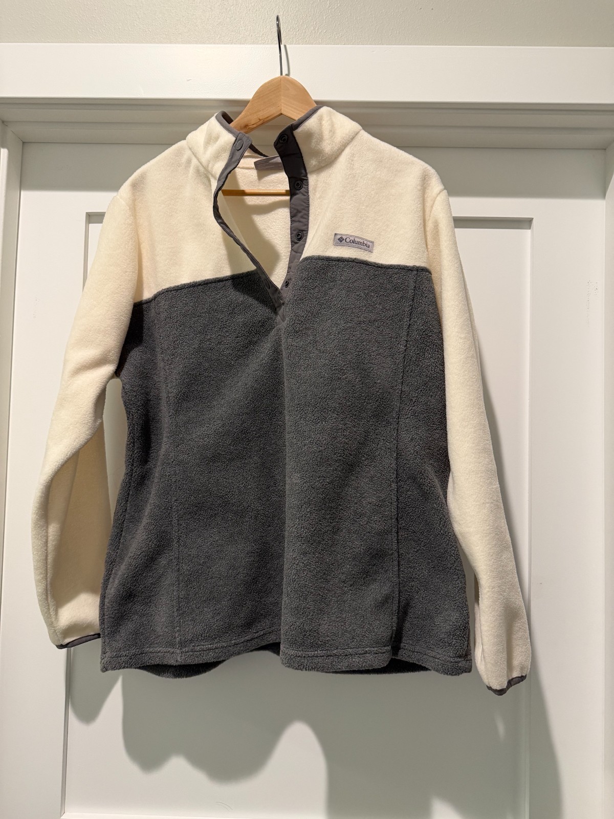 Columbia Womens 1X Beige Gray Fleece 1/4 Snap Button Pullover Sweatshirt Fleece
