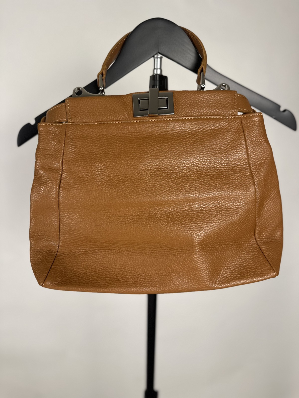 Italian Leather Handbag Carmel Pebbled Leather Top Handle Satchel Purse