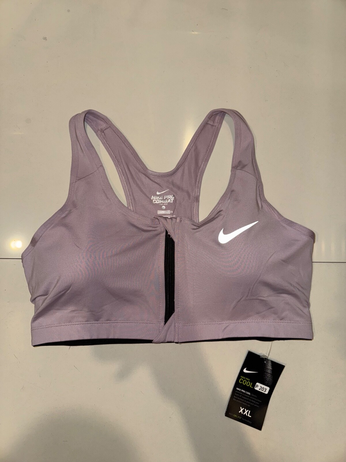 NIKE PRO COMBAT DRI-FIT FRONT ZIP SPORTS BRA WOMENS SIZE XXL