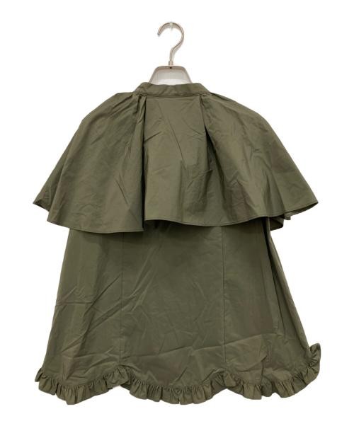 Sono Olive Green Cape Sleeve Ruffled Blouse S Nylon/Cotton Top