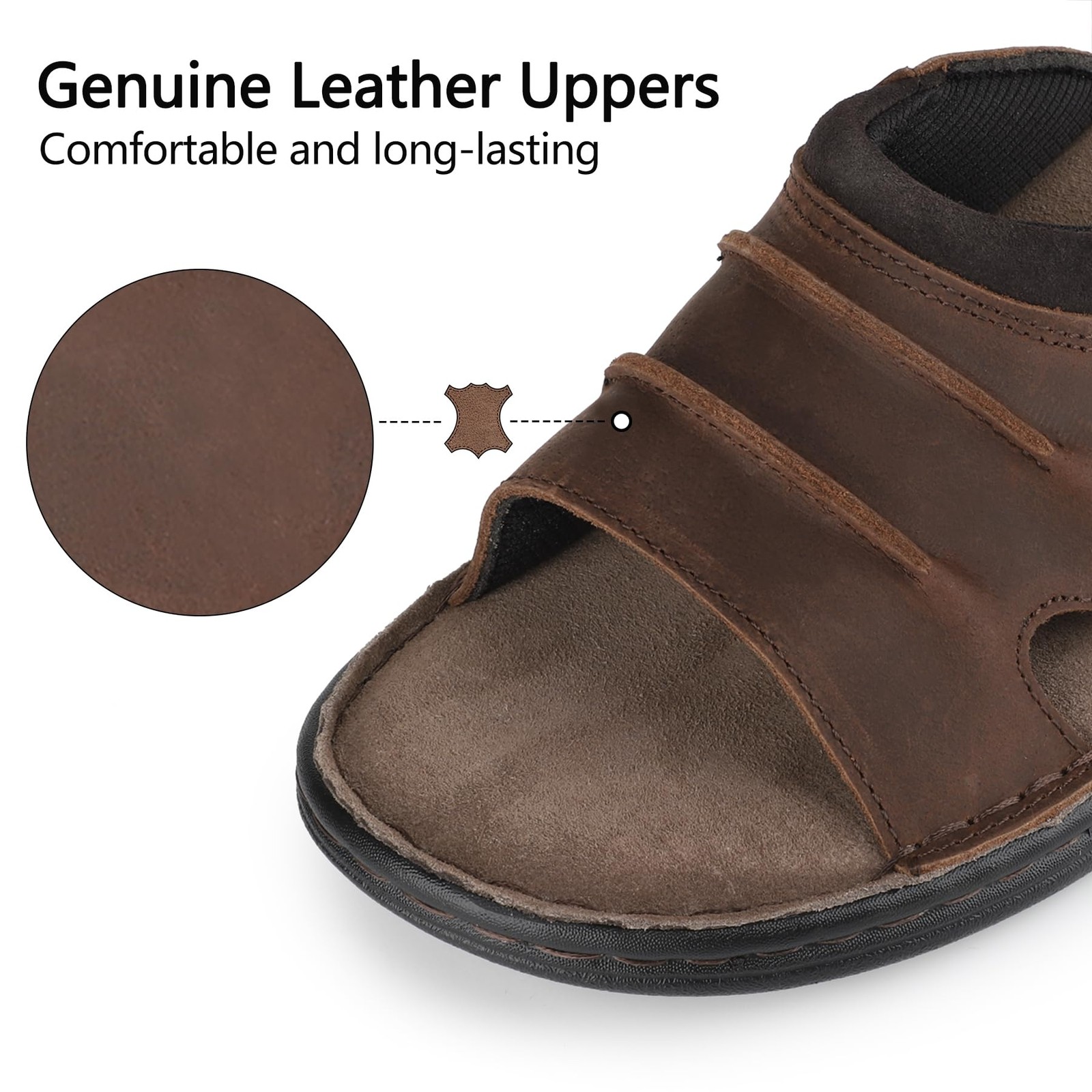 Mens Leather Slide Sandals Memory Foam Footbed Casual Walking Cushioning Slip On