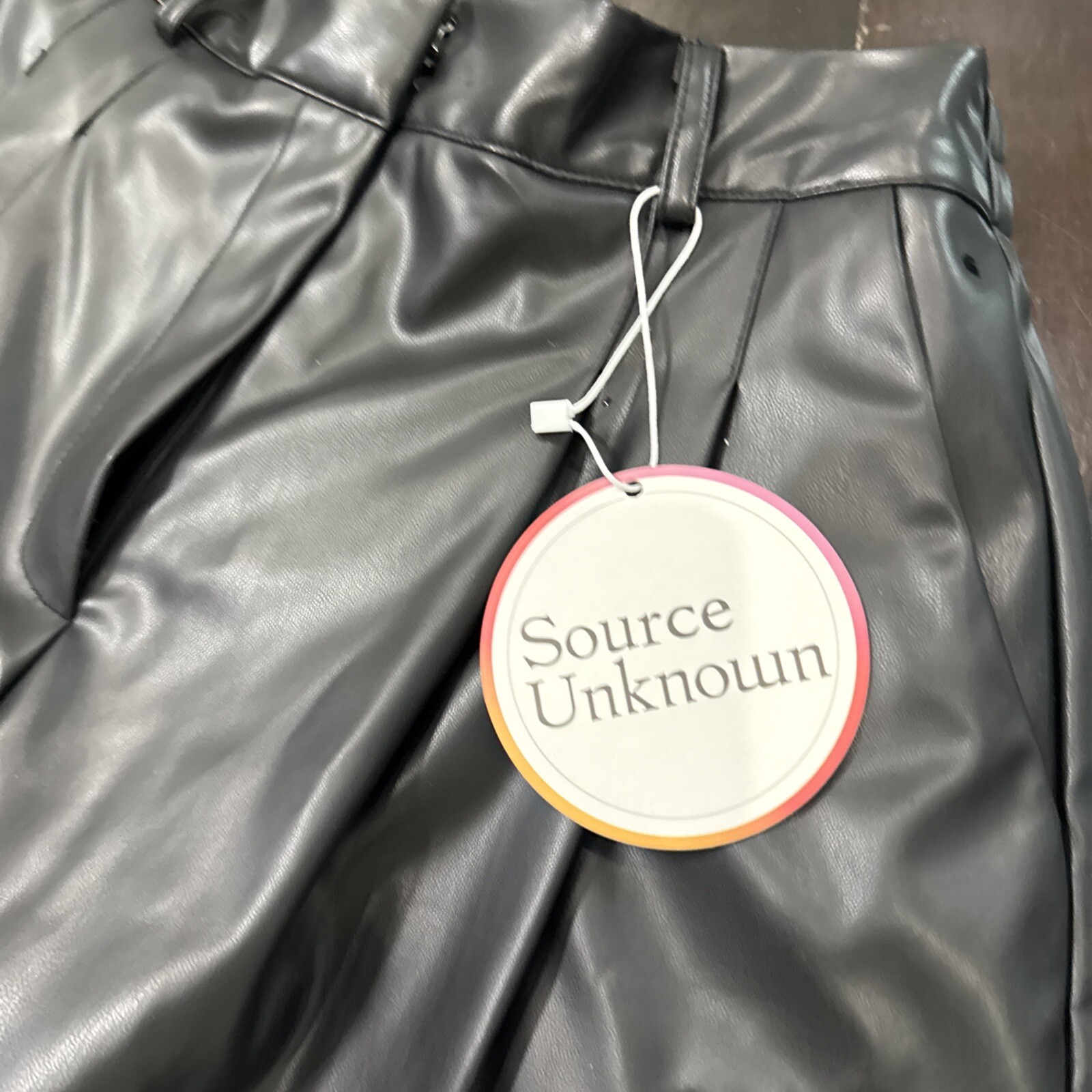 Source Unknown New With Tag Giacca High Rise Angled Leather Shorts Black S/M