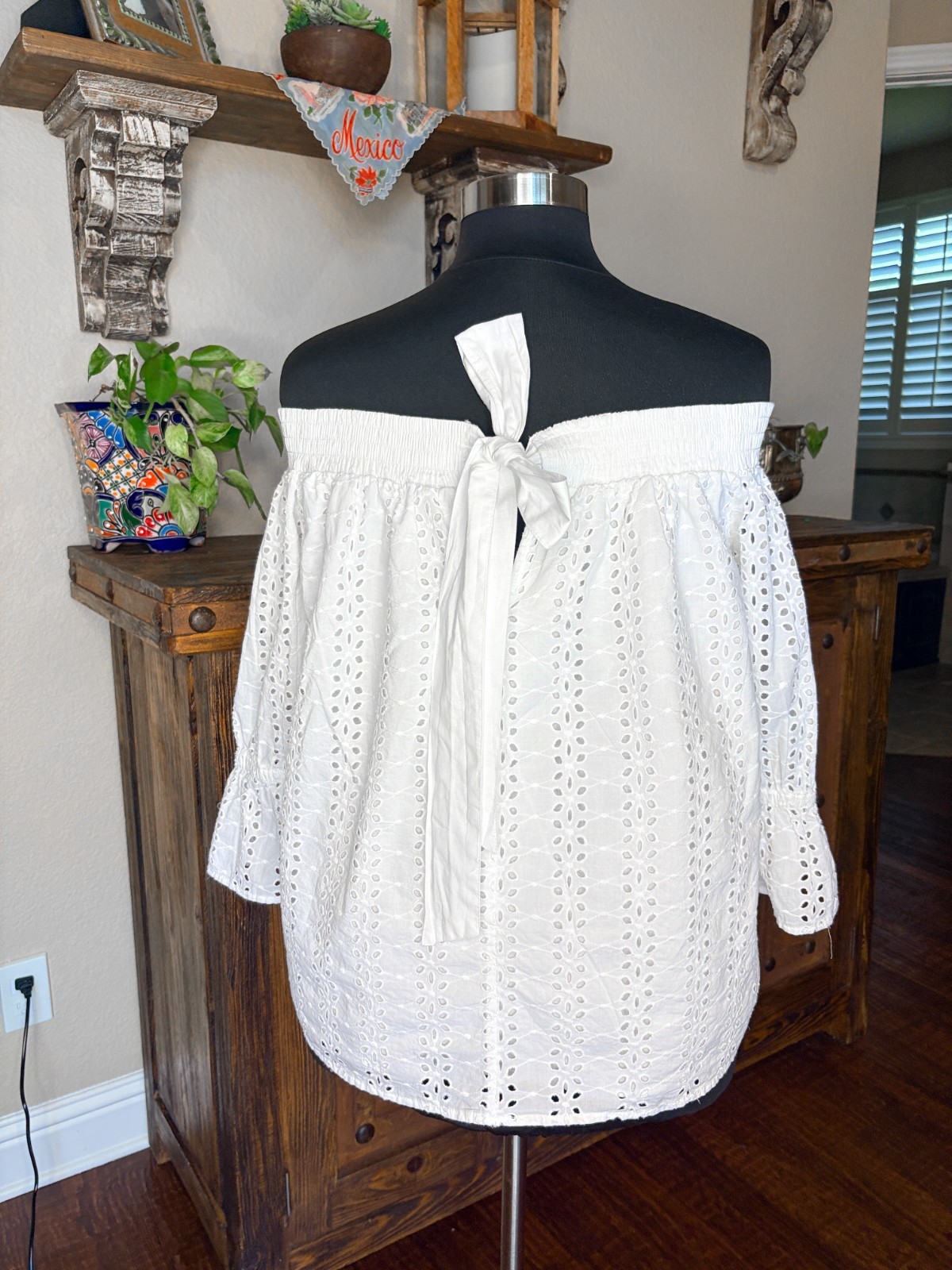 A.N.A Top XXL White Eyelet Off Shoulder Bow Tie Back Beach Vacation Resort
