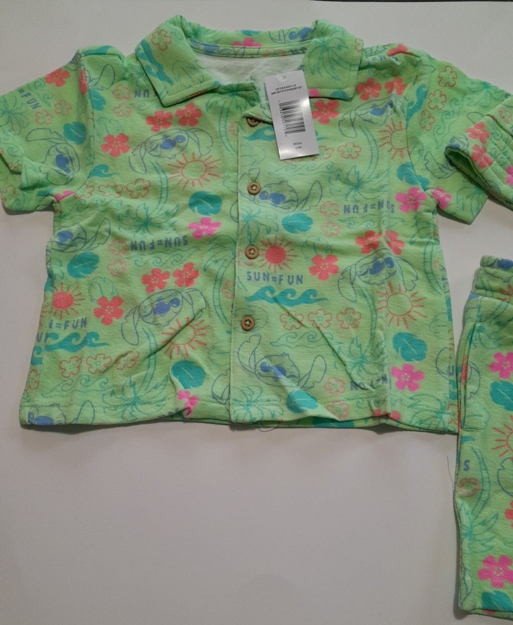 Disney Lilo & Stitch 3-Piece Set 24 Months Button Shirt Shorts Hat NWT