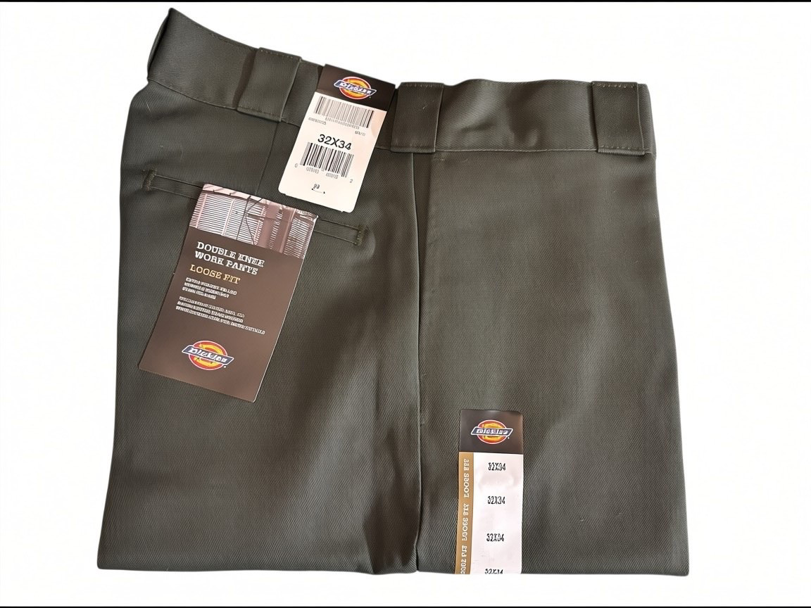 dickies mens olive green double knee cell phone pocket loose fit work pants new