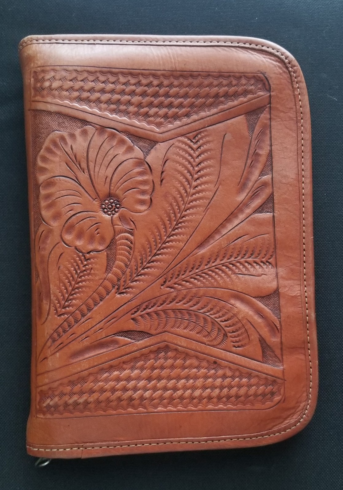 Vintage Handmade/Hand-tooled Zip-around Leather Journal Cover. Made In Paraguay