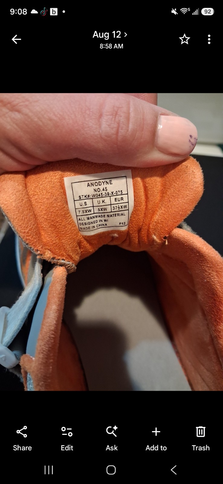 Anodyne No.45 Kids Athletic Sneakers Hook & Loop Gray/Orange US 7.5 XW