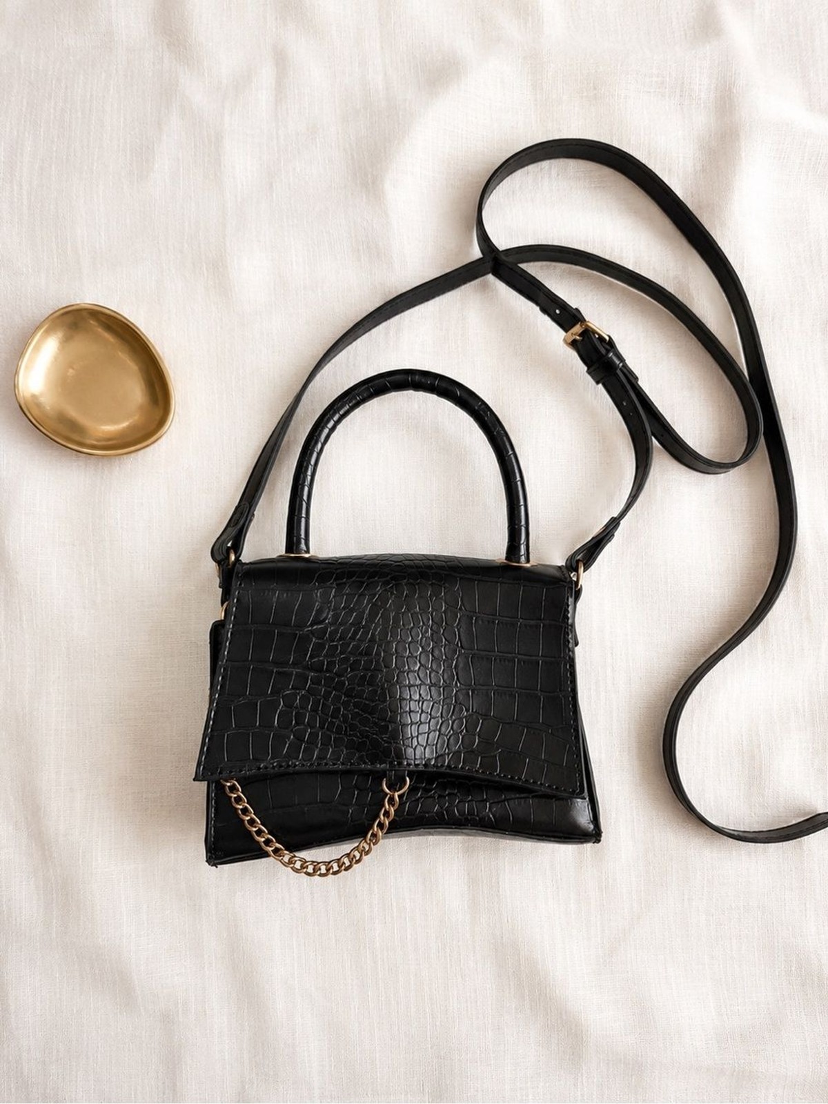 Forever 21 Black Croc-Embossed Mini Top-Handle Crossbody