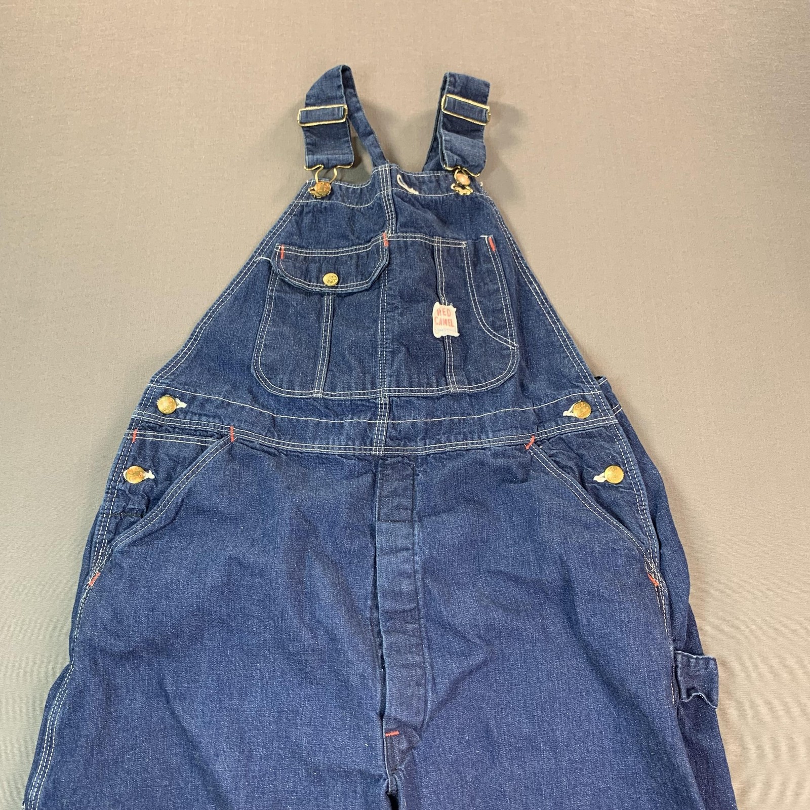 VTG Red Camel Sanforized Bib Overall Men 36×27 Blue Denim Workwear Carpenter 50s