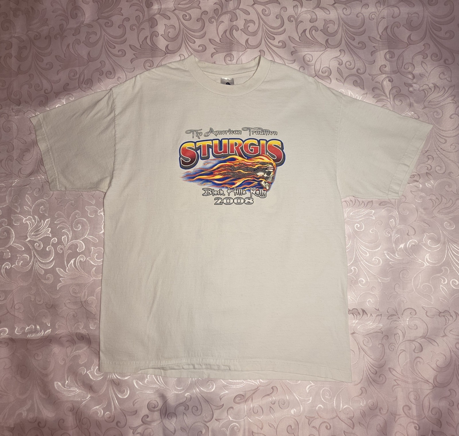 Sturgis Black Hills Rally 2008 Tshirt Men’s XL Biker Motorcycle Skull Flames