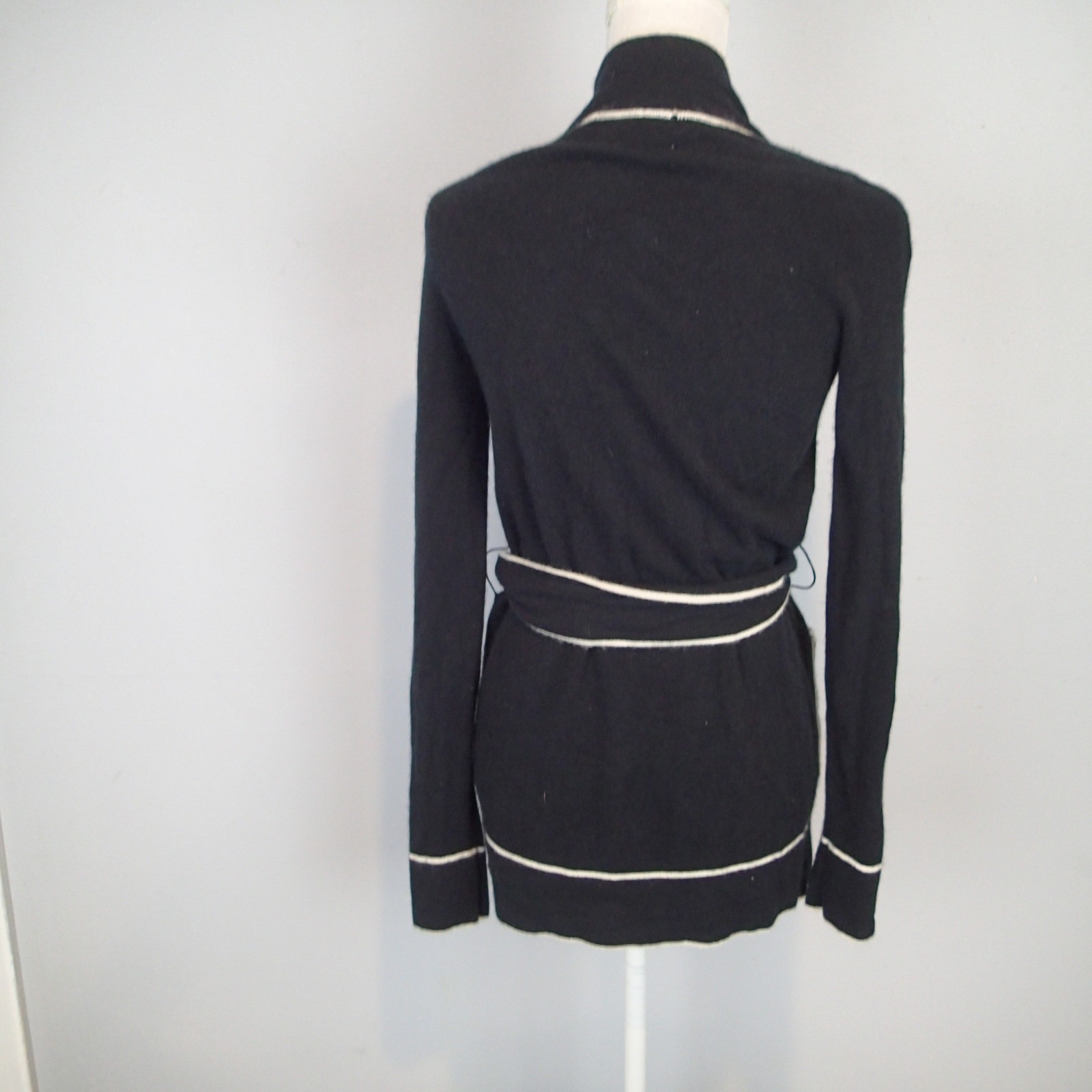 Madeleine Thompson black Cashmere Cardigan Long Sleeve sz S sweater belt pockets