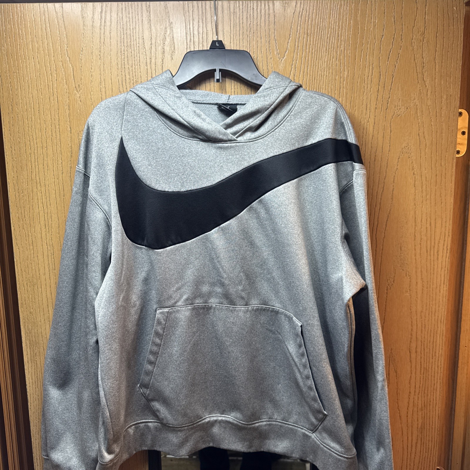 Nike Hoodie Men Large Gray Big Hook Swoosh Pullover Sweatshirt Training L