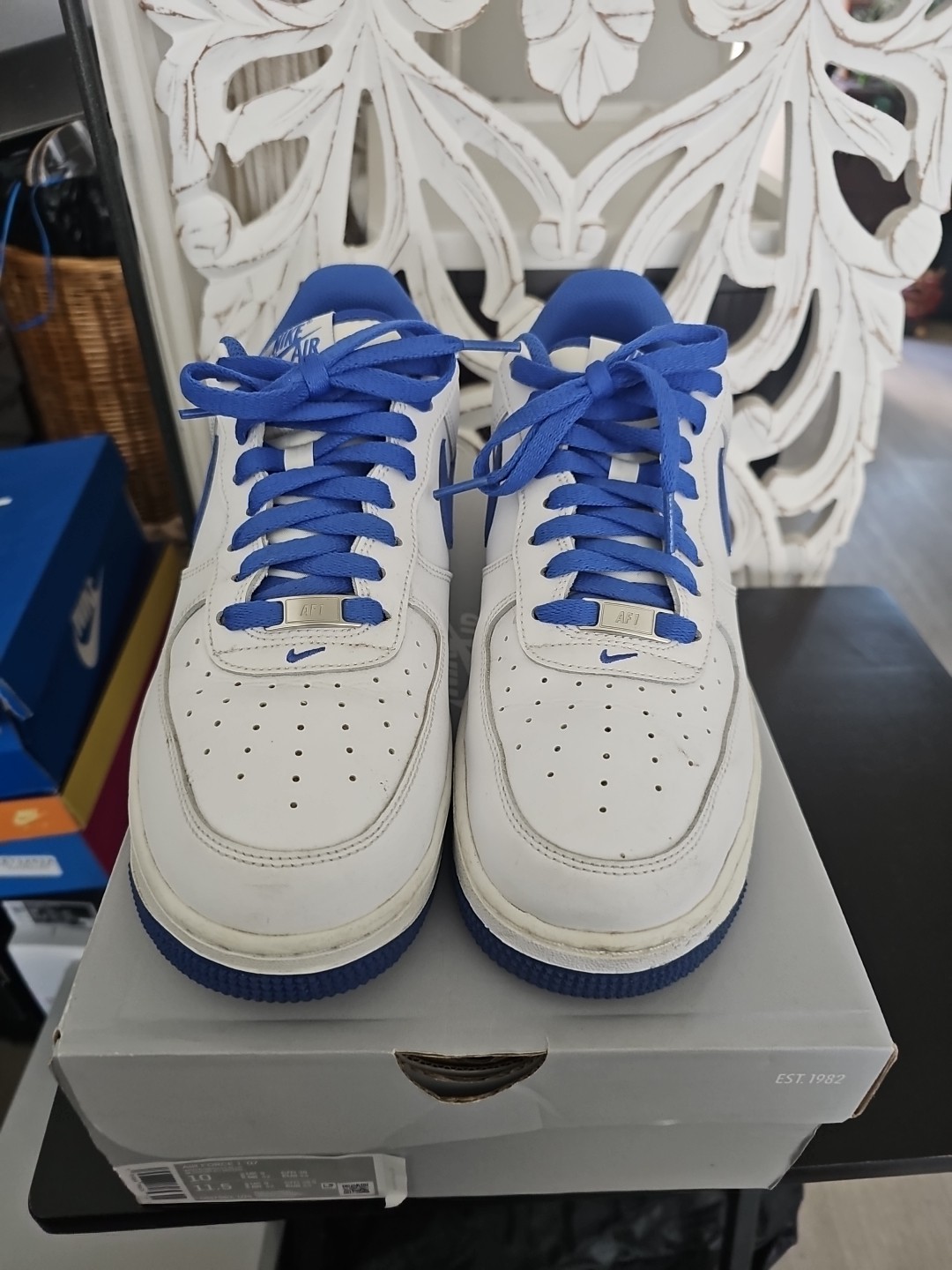 Nike Air Force 1 ’07 Low Men’s Sneakers White/Medium Blue, Size 10M, DH7561-104