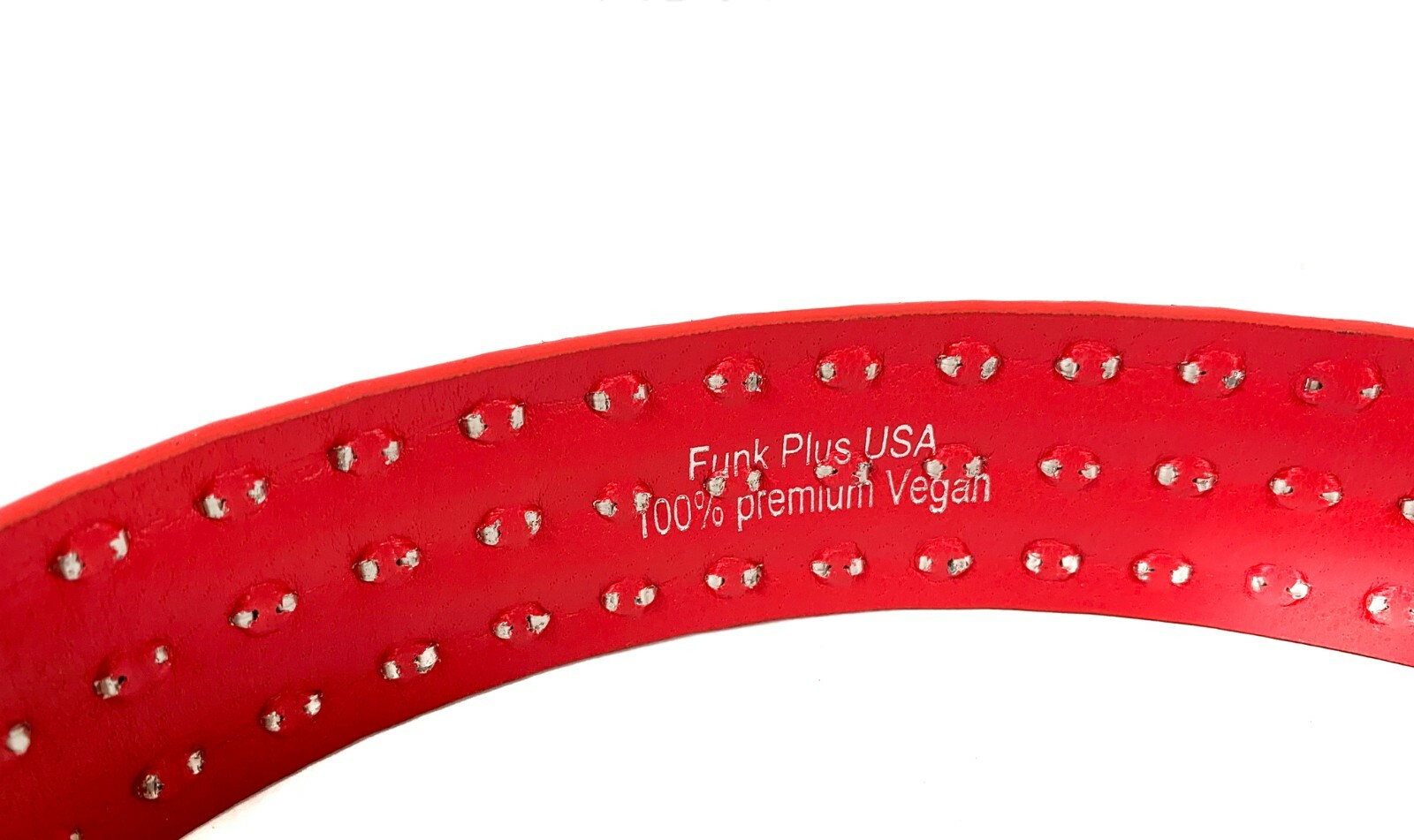 Vegan Red Leather Three Row Pyramid Stud Belt Genuine Punk Goth Metal Funk Plus