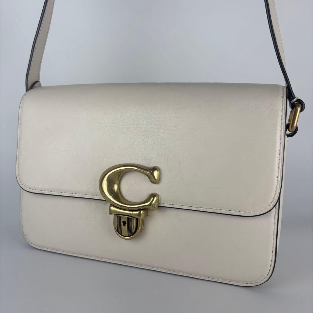 COACH Studio C6641 Ivory Leather Push Lock Crossbody Shoulder Bag Auth