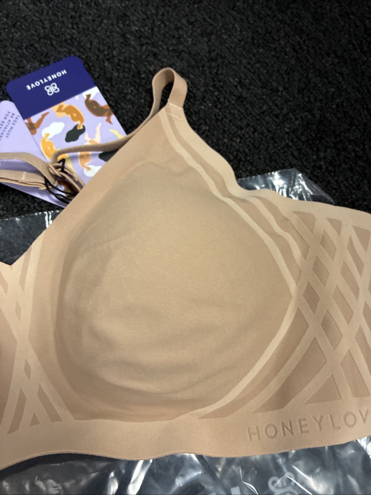 Honey Love Bra Womens SZ Med Sand Wireless Crossover Padded Comfort Women’s New