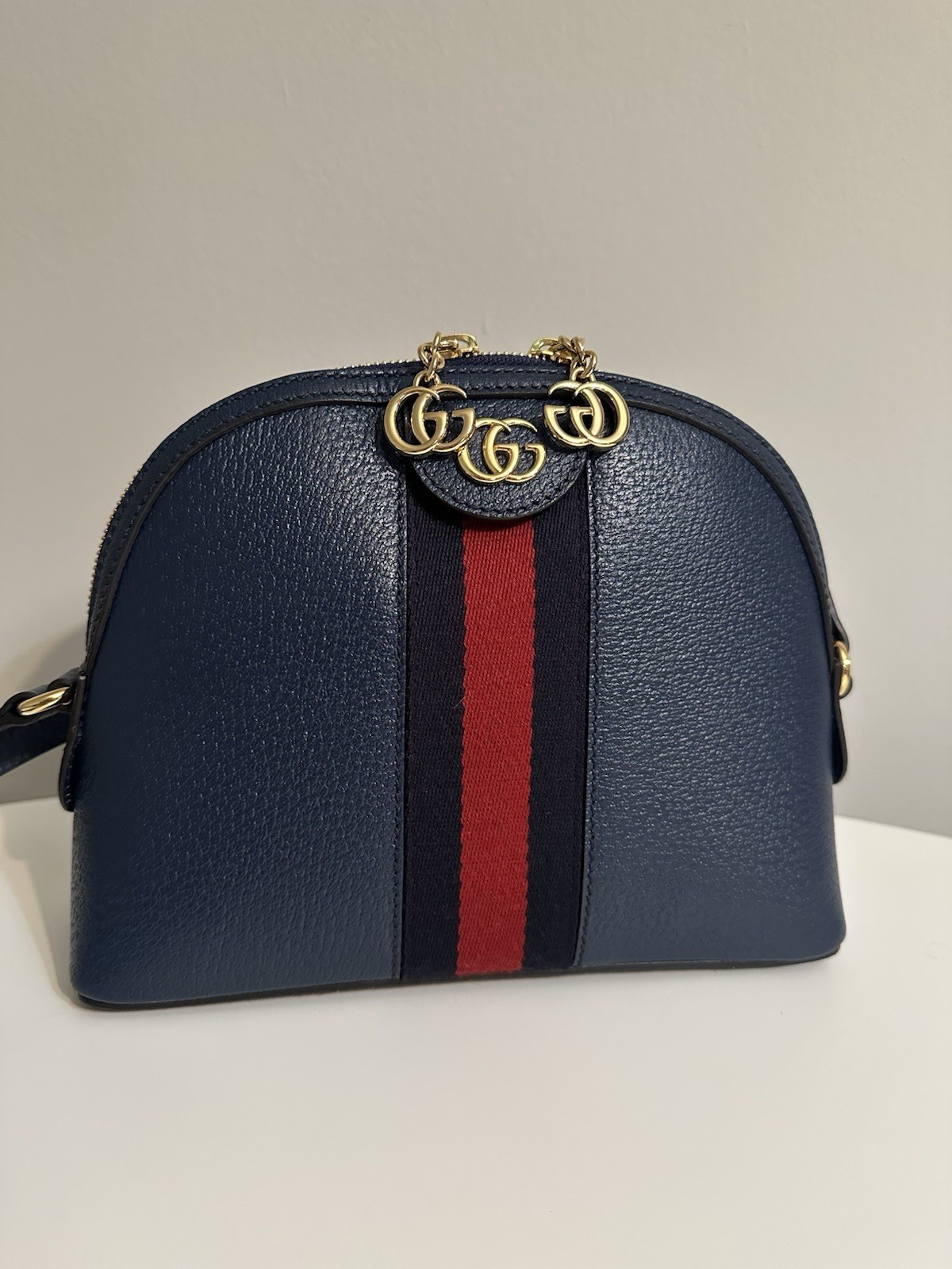 Gucci Ophidia Small Dome Crossbody Bag Navy Blue Grained Leather Authentic