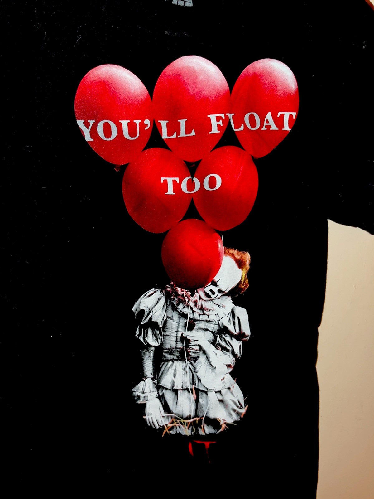 IT Pennywise Clown You’ll Float Too Black T Shirt Stephen King Horror Size M