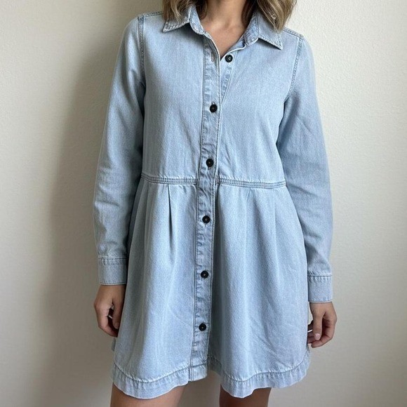 American Eagle Denim Babydoll Button-Down Dress | Size XS