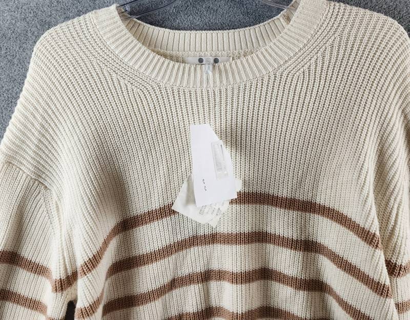 Three Dots Abigail Striped Crewneck Sweater Women’s XL Sugar Swizzle Stripe L/S