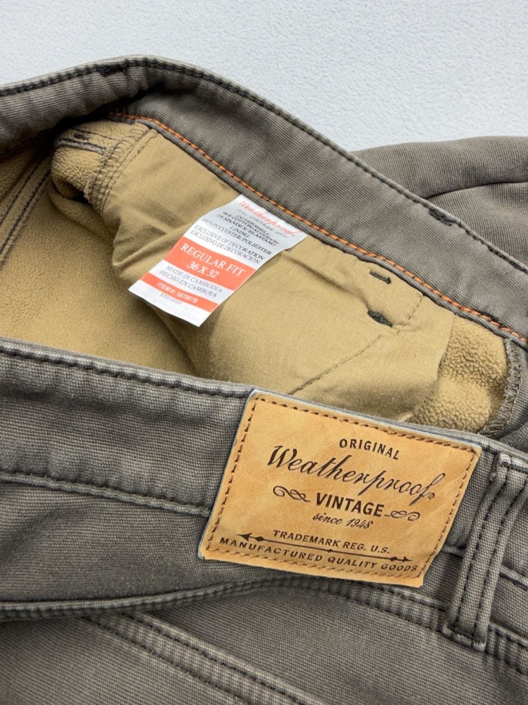 Original Weatherproof Vintage Fleece Lined Regular Fit Pants Olive Green