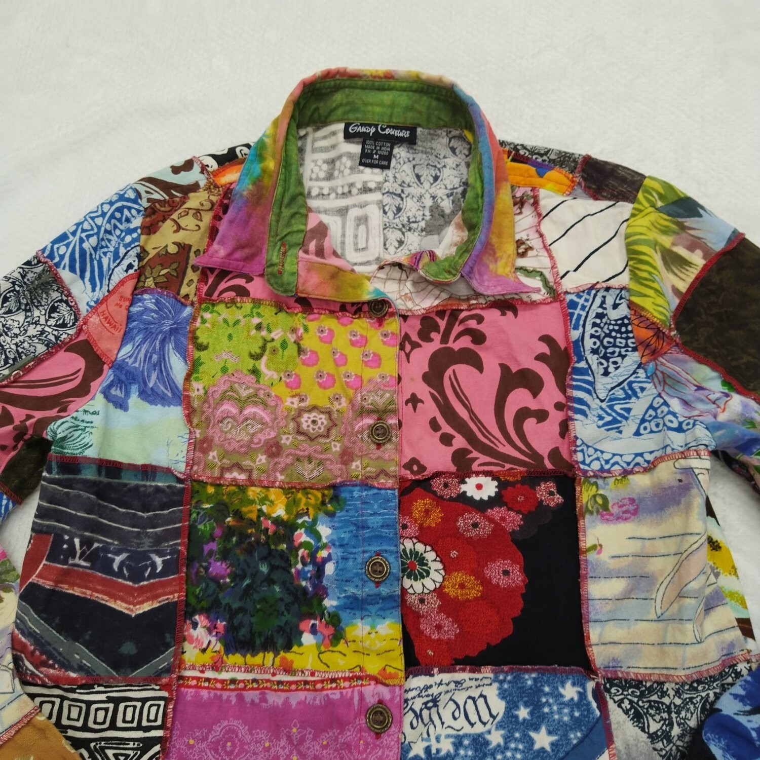 Gandy Couture Womens Top Shirt Jacket Medium Red Colorfull Design Long Sleeve