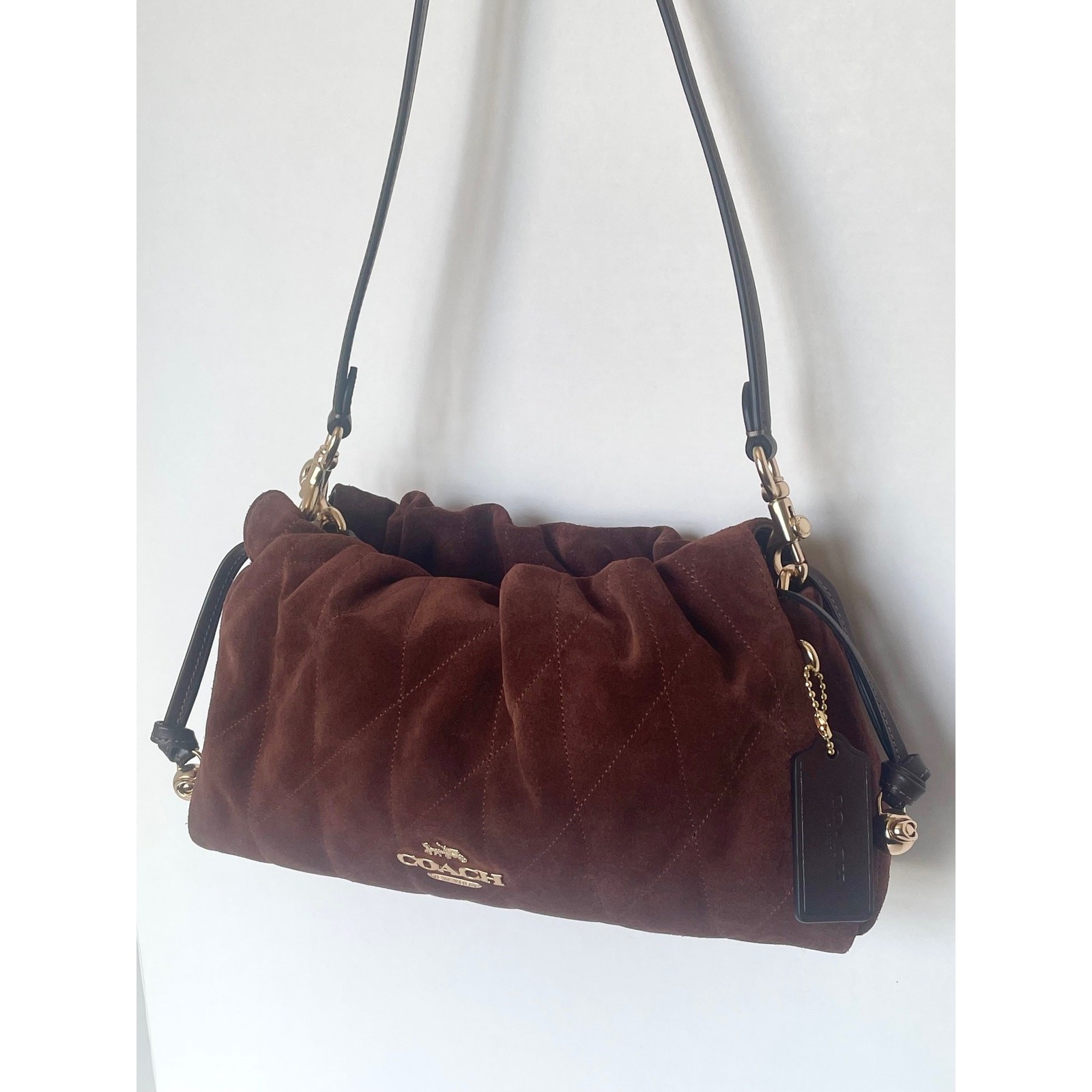 Coach Faye Shoulder Bag CCZ55 Quilted Suede Leather Brown Maple Crossbody