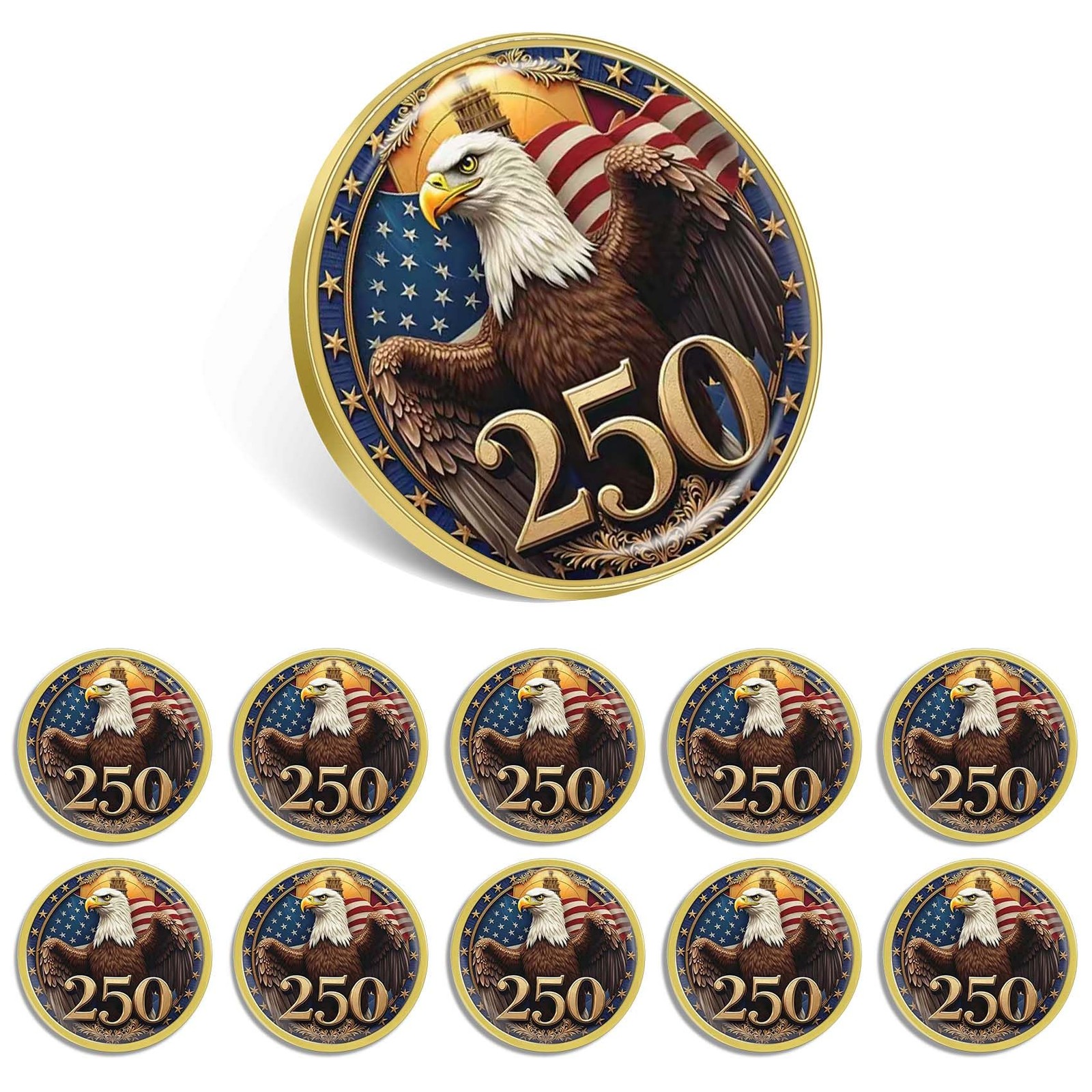 10Pcs 250 Anniversary USA Lapel Pin 1.2inch US Patriot 1.2 inches, 10-Pack