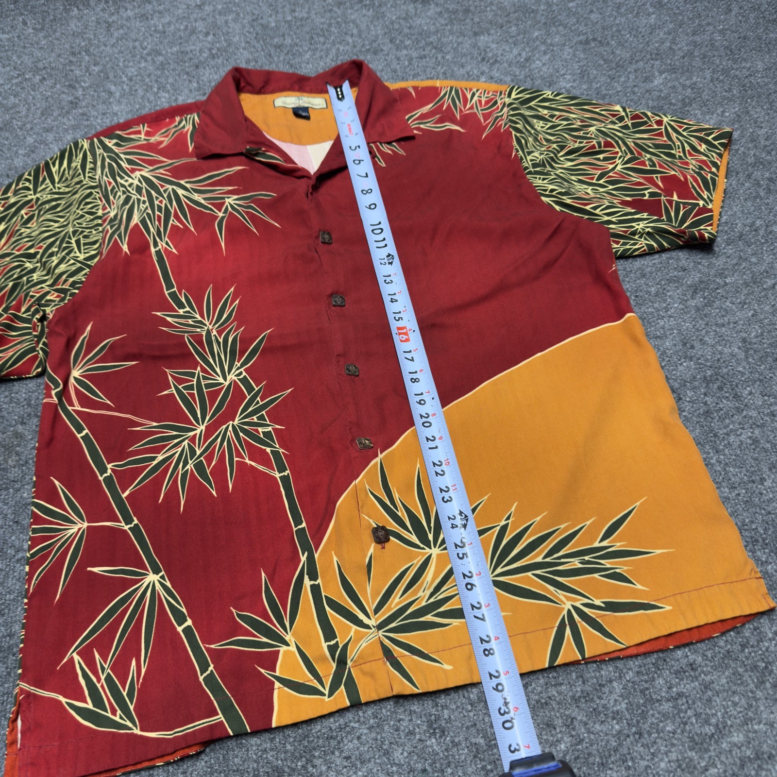 Tommy Bahama 100% Silk Bamboo Herringbone Shirt Hawaiian Camp Loop Button Large