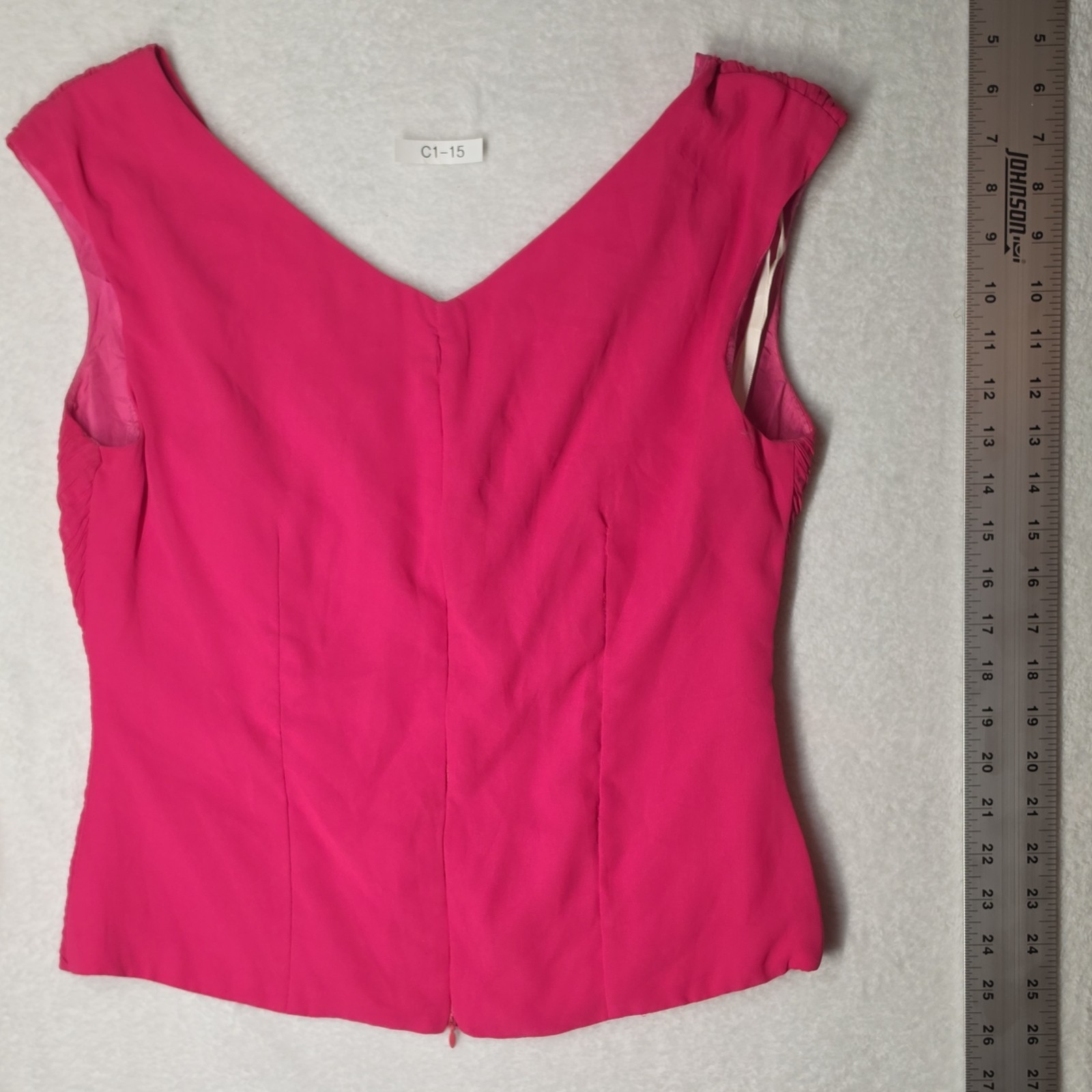 Pink Solid Pleated Lined Sleeveless V-Neck Evening Blouse 8