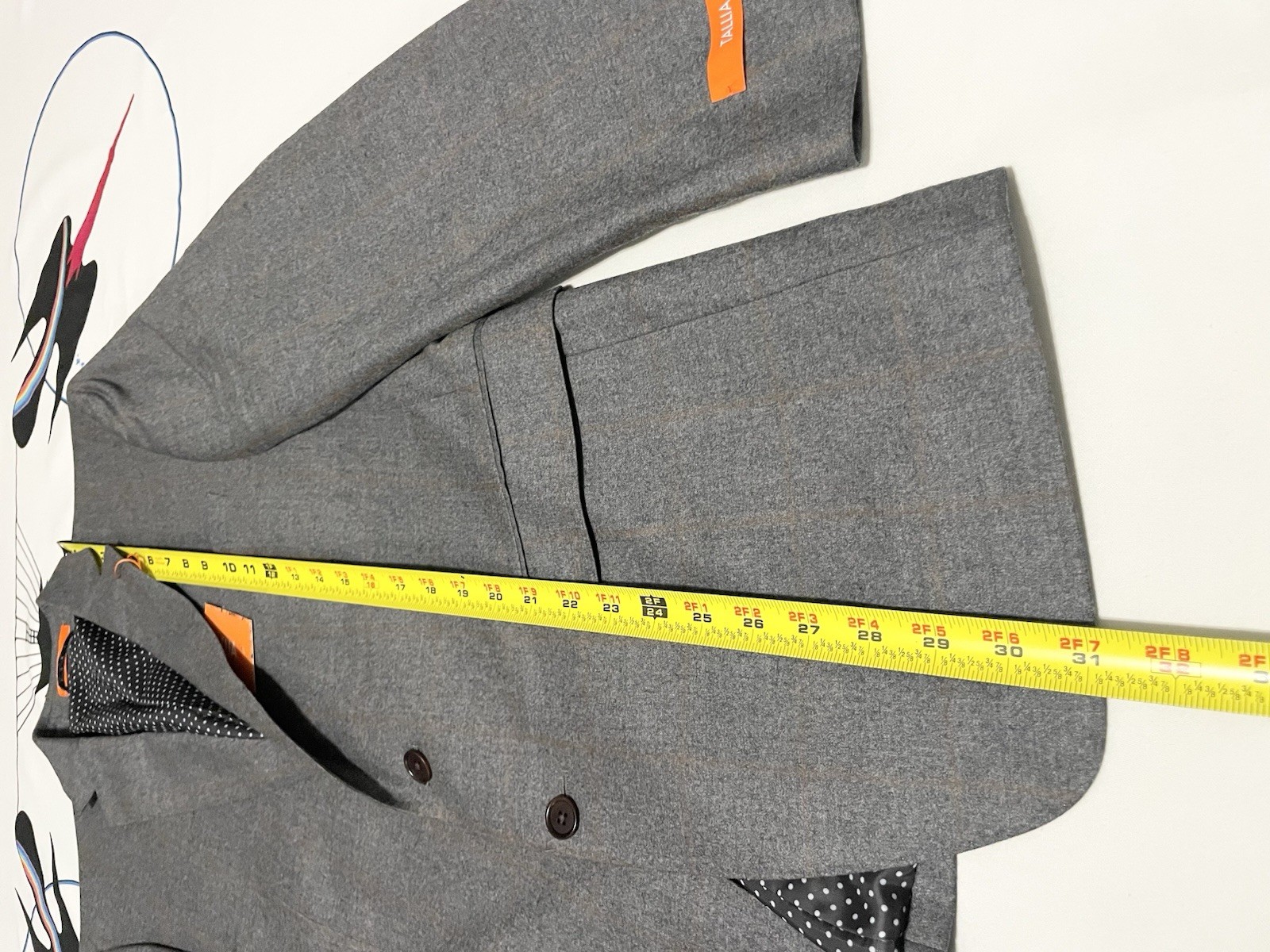 NWT Tallia 2 pc Suit Jacket Blazer 40R Pants 33×31 100% Wool Plaid Gray $650