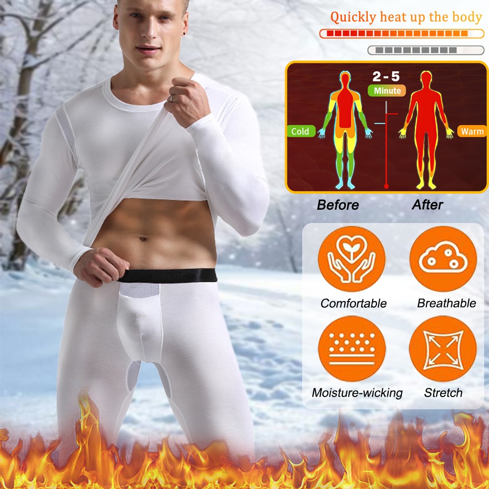 Mens Thermal Underwear Set Undershirts Long Johns Top Bottom Pants Base Layer