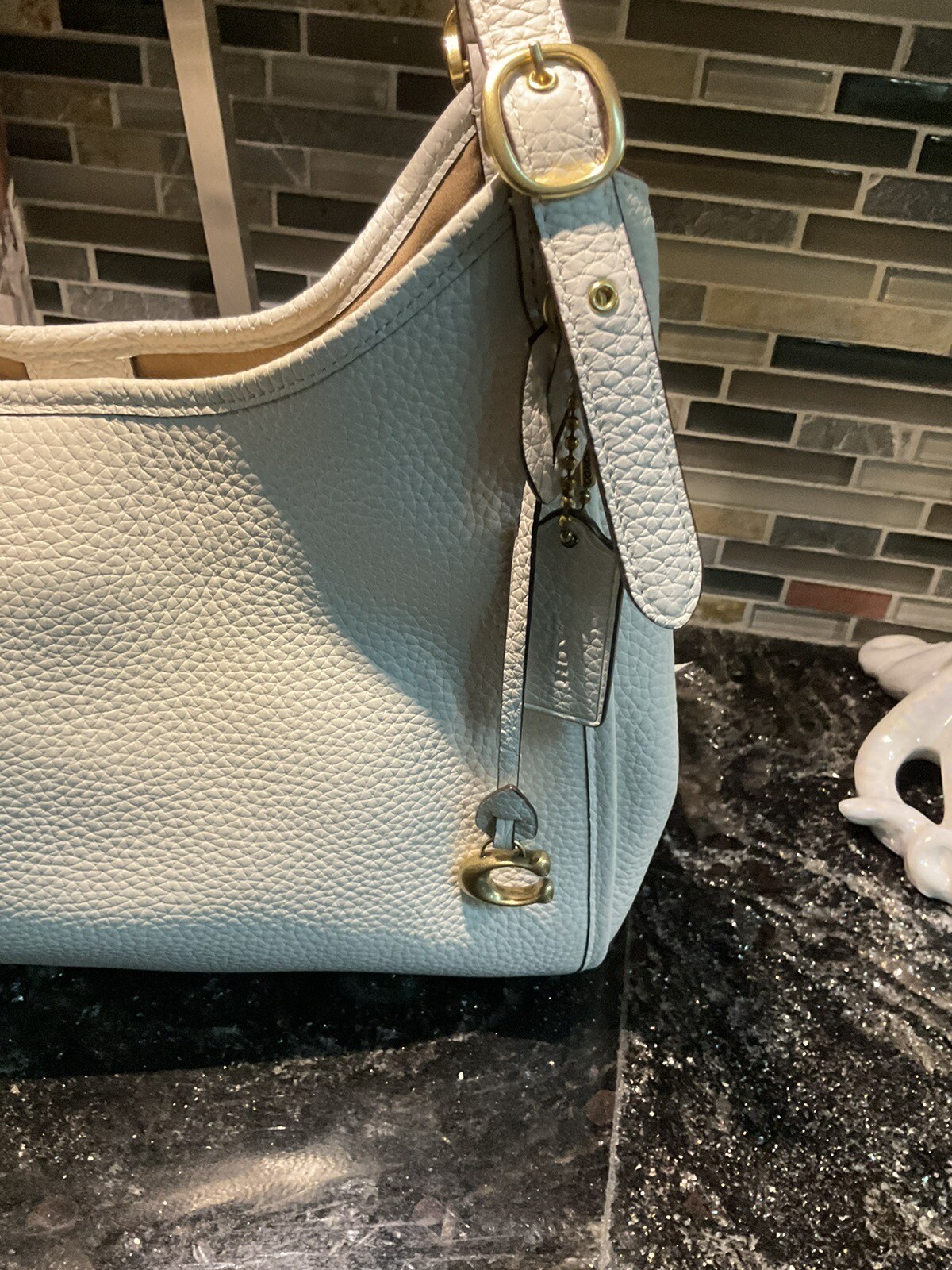 Coach Lori Suede Pebbled Leather Shoulder Bag Chalk Ivory C5265