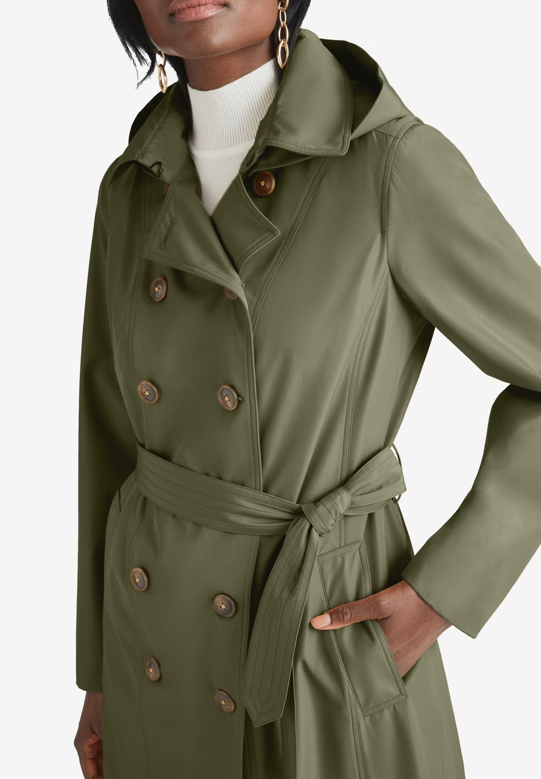 Jessica London Women’s Plus Size Double Breasted Long Trench Raincoat