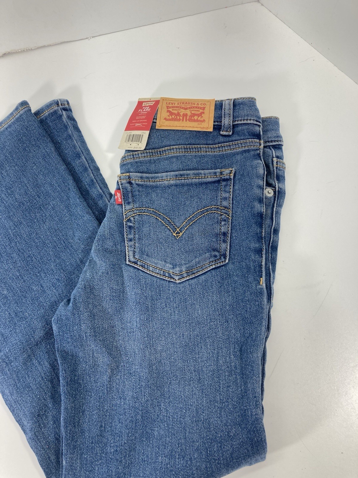 Levis 726 Flare Jeans Girls 8 24X26 Blue Denim Stretch Adjustable High Rise NWT
