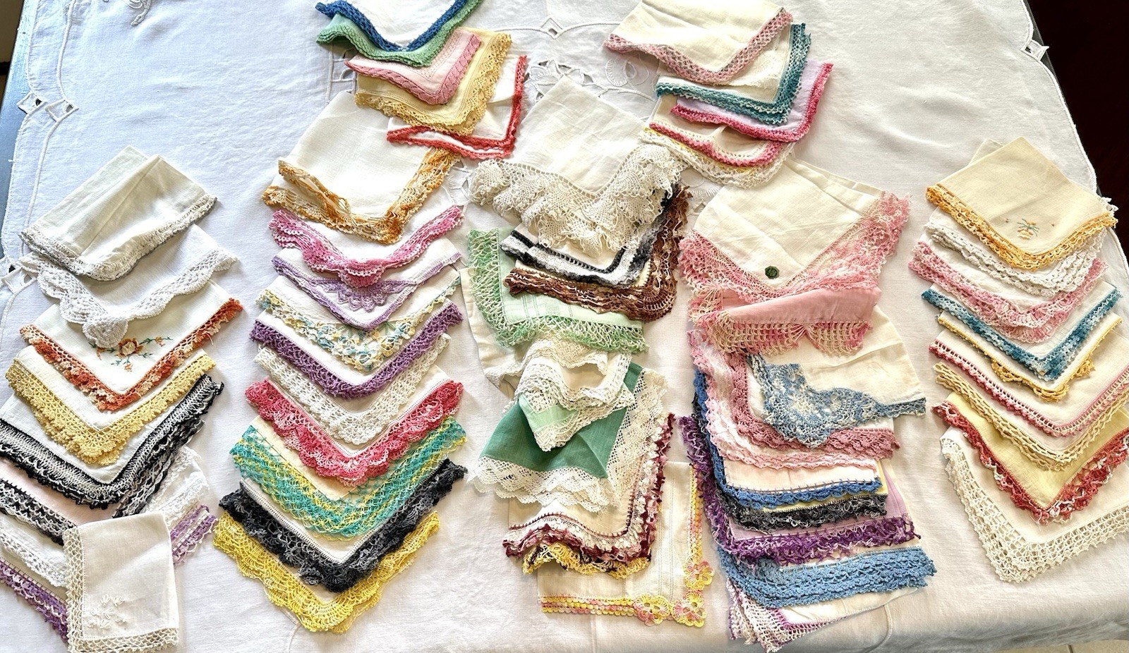 100 Gorgeous Vintage Handkerchiefs Lot – Floral Silk Embroidered Tatting Lace