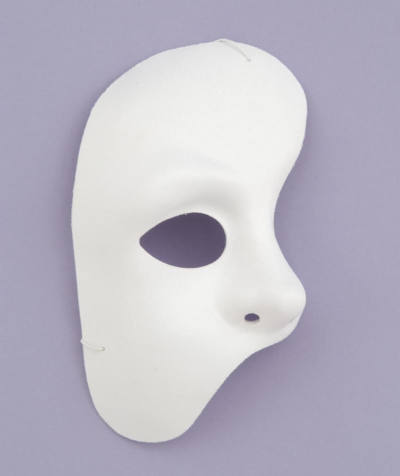Phantom Of The Opera Mask White 1/2 Face Fabric / Plastic Mask W/ Elastic Strap