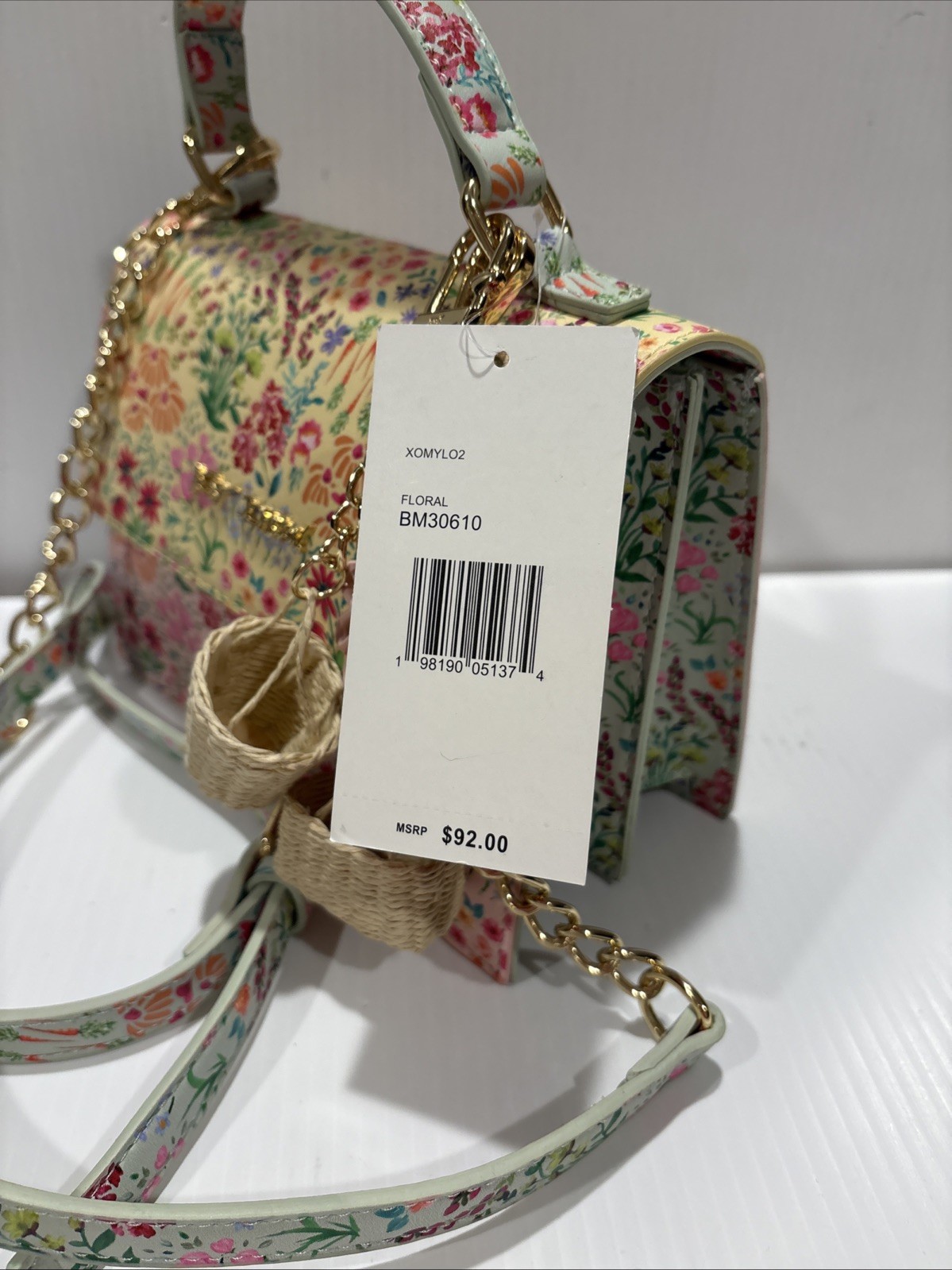 Betsey Johnson Spring Floral Yellow Bag Purse Crossbody Top Handle Basket charm